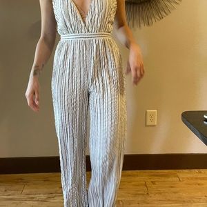 White & navy striped jumpsuit